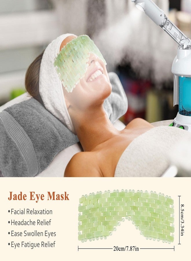 LazyGa 2Pcs Jade Eye Mask & 5 Pieces Facial Fan Mask Brush, Jade Facial Cooling Mask and Brushes Tools Kit for Mud Cream Home Spa/Travel - Relieve Puffiness, Anti-Aging Beauty Supplies - Image 2